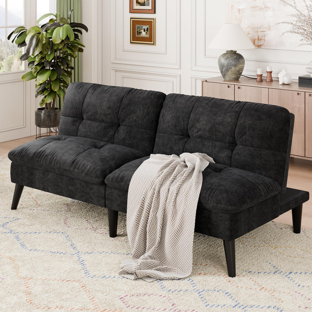 Mid-Century Modern Futon Sofa Bed with Adjustable Backrest