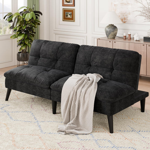 Mid-Century Modern Futon Sofa Bed with Adjustable Backrest