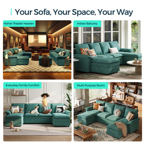 U-Shaped Modular Sectional Sofa with Double Chaise Lounge – 115" Chenille, 6-Seat