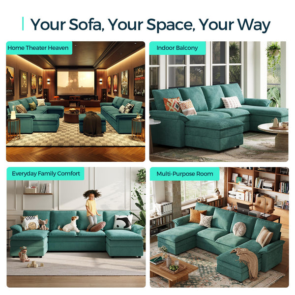 U-Shaped Modular Sectional Sofa with Double Chaise Lounge – 115" Chenille, 6-Seat
