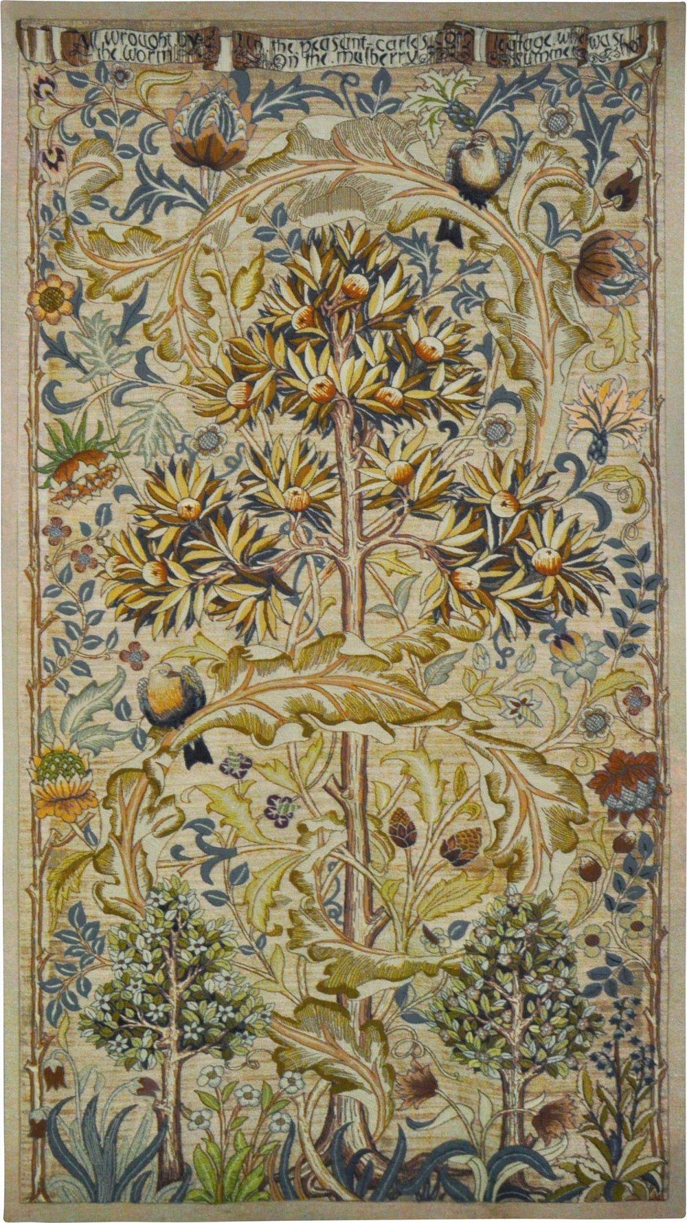 Woven Jacquard Wall Tapestry – Floral Fruit Tree & Acanthus Leaf Design, 100% Cotton, 34"W x 64"H