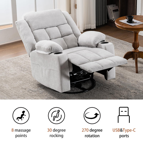Power Swivel Rocker Recliner Chair with Massage & Heat