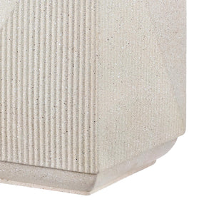 Polyresin Outdoor Side Table – Geometric Fluted Accent Table