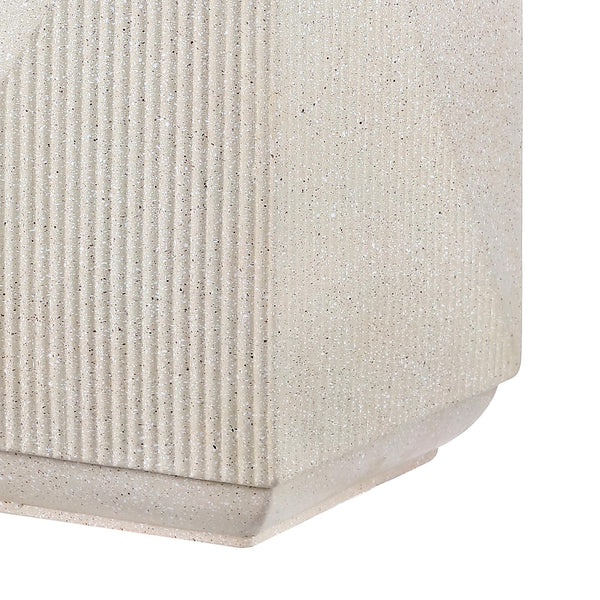 Polyresin Outdoor Side Table – Geometric Fluted Accent Table