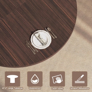 Extendable Round Dining Table with 2-Tier Storage Shelf – Seats 4–6, Black Walnut