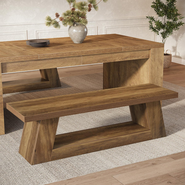 63" Wooden Entryway Bench with Storage Shelf — Farmhouse Hallway Seating