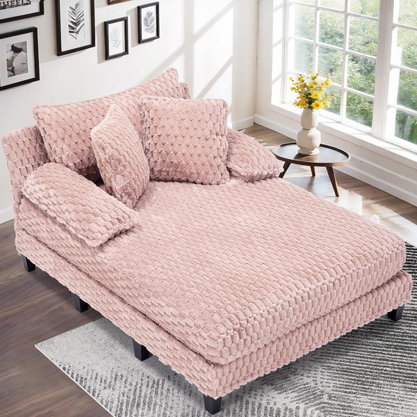 Faux Fur Indoor Chaise Lounge Chair with Adjustable Backrest & Lumbar Pillows