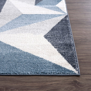 Gray & Blue Geometric Area Rug | 5' x 8' Contemporary Rectangular