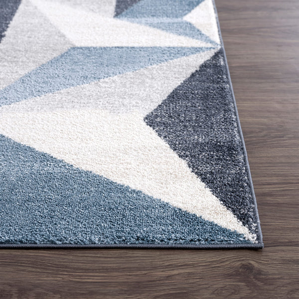 Gray & Blue Geometric Area Rug | 5' x 8' Contemporary Rectangular