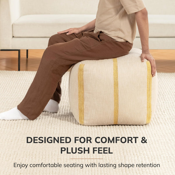 Square Pouf Ottoman Footrest – Cotton Polyester Floor Seating