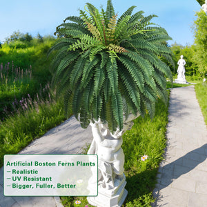 Large Artificial Boston Fern – UV Resistant Faux Fern for Outdoor & Indoor Decor