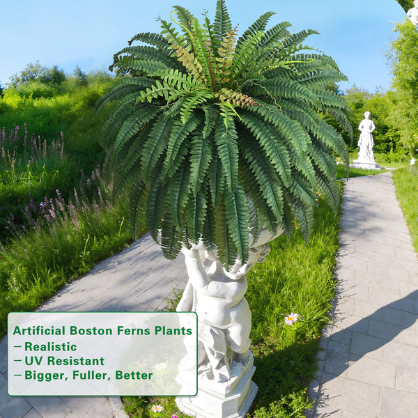 Large Artificial Boston Fern – UV Resistant Faux Fern for Outdoor & Indoor Decor