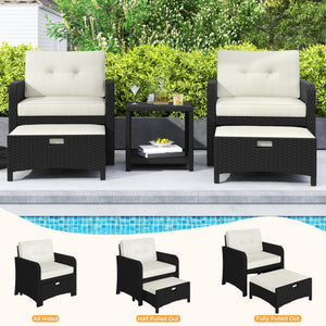 5-Piece PE Rattan Patio Conversation Set with Ottomans