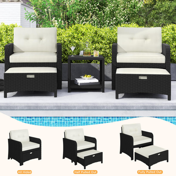 5-Piece PE Rattan Patio Conversation Set with Ottomans