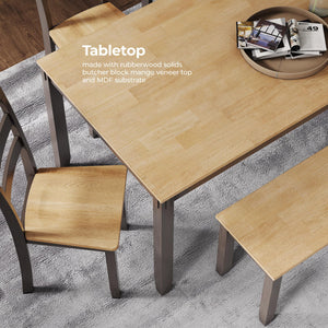 6-Piece Casual Dining Set with Table, Bench & 4 Ladderback Chairs