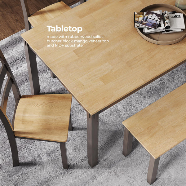 6-Piece Casual Dining Set with Table, Bench & 4 Ladderback Chairs