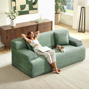 Corduroy Loveseat Sofa with Wide Curved Armrests