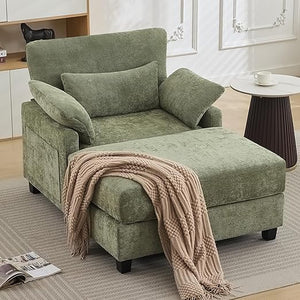 Chenille Chaise Lounge Chair with Ottoman