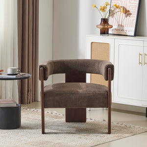 Barrel Accent Chair – Velvet Upholstered Lounge Chair with Rubberwood Frame