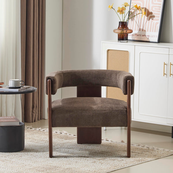 Barrel Accent Chair – Velvet Upholstered Lounge Chair with Rubberwood Frame