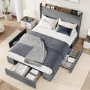 Velvet Platform Bed with Storage Drawers & USB Ports