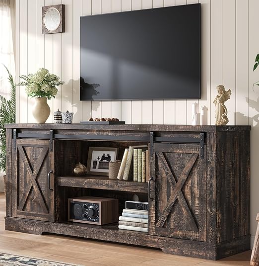 66" Farmhouse TV Stand with Sliding Barn Door