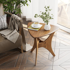 Triangle Wood End Table with Cross-Leg Base – Brown