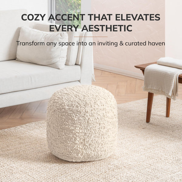 Round Pouf Ottoman Footrest – Cotton Polyester Floor Seating