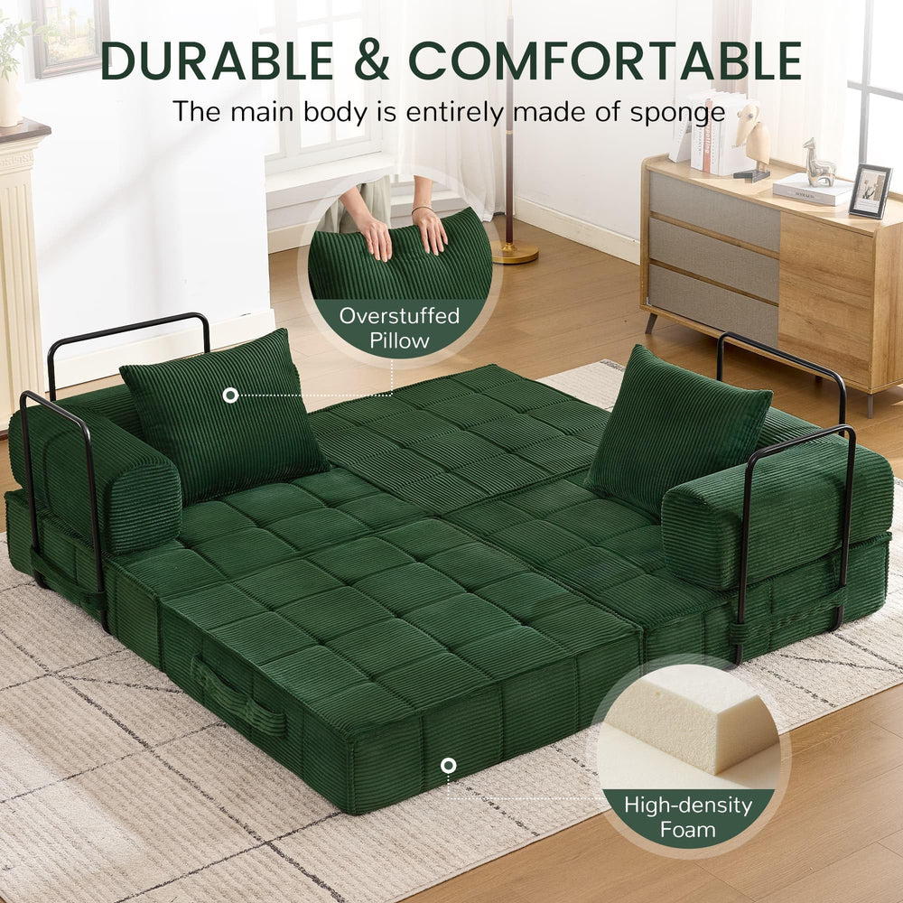 6-in-1 Convertible Sleeper Sofa Bed with Corduroy Folding Mattress & Modular Frame