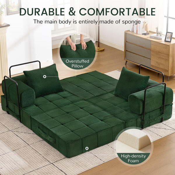 6-in-1 Convertible Sleeper Sofa Bed with Corduroy Folding Mattress & Modular Frame