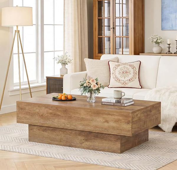 55" Large Farmhouse Rectangle Coffee Table with Thick Block Base