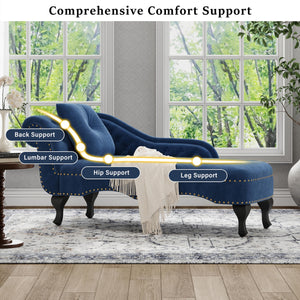 Mid-Century Velvet Chaise Lounge with Scrolled Backrest