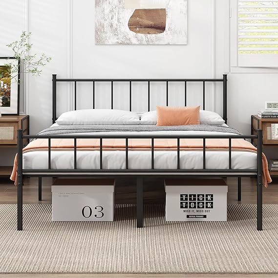 Metal Platform Bed Frame with Storage & Steel Slat Support
