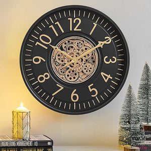 Large Moving Gear Wall Clock with Roman Numerals