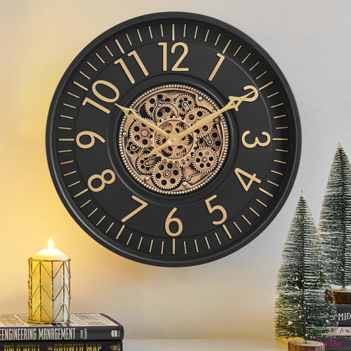 Moving Gear Wall Clock with Roman Numerals – Modern Analog Decor