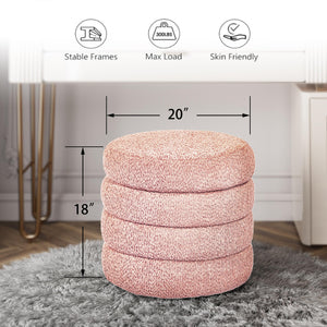 Round Storage Ottoman with Removable Lid – Upholstered Vanity Stool