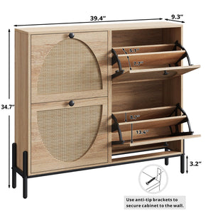 Rattan Shoe Cabinet with 4 Flip Drawers