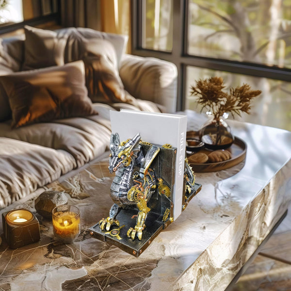 Steampunk Dragon Bookends – Metallic Resin, Set of 2