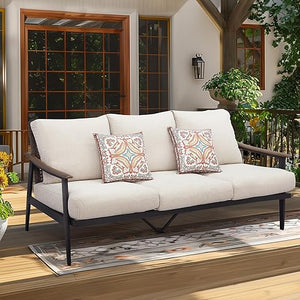 Outdoor Patio Loveseat Sofa with Wicker Backrest & Thick Cushion