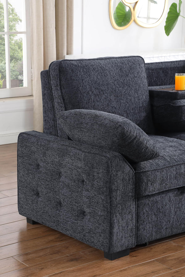 L-Shaped Sleeper Sectional Sofa with Storage & Charging