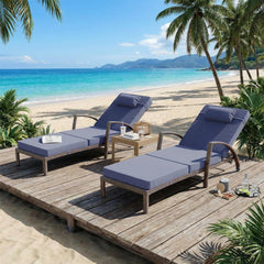 Outdoor PE Wicker Chaise Lounge Set of 2 with Adjustable Backrest