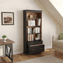 72-Inch Tall Narrow Bookshelf with 2 Drawers, 5-Tier Floor Standing Bookcase
