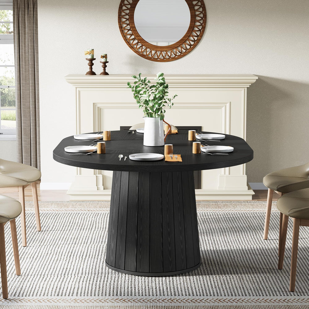 Oval Farmhouse Dining Table for 4–6, 55-Inch Pedestal Base