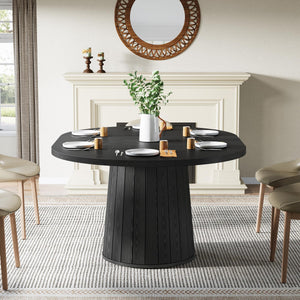 Oval Farmhouse Dining Table for 4–6, 55-Inch Pedestal Base