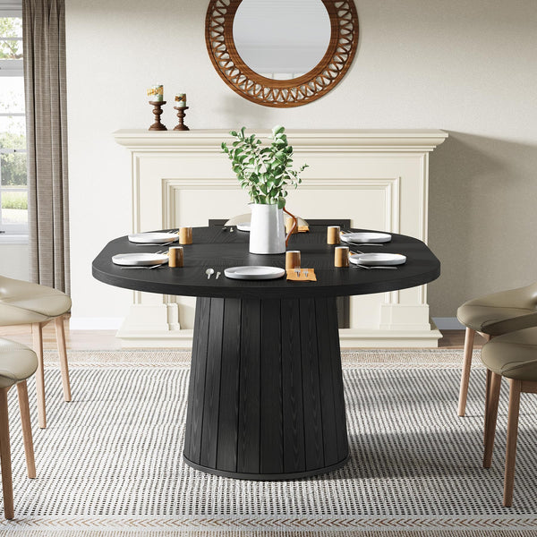 Oval Farmhouse Dining Table for 4–6, 55-Inch Pedestal Base