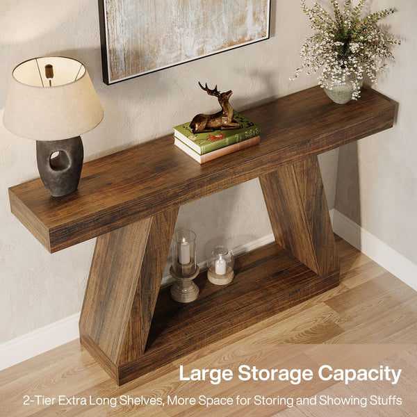55-Inch Farmhouse Console Table with Storage