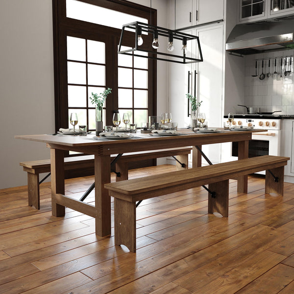 9FT Rustic Solid Pine Folding Farm Table — Seats 10