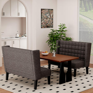 Yongqiang Modern Tufted Loveseat Settee, Upholstered Bench with Back for Kitchen Dining Room Living Room, Linen High Back Banquette Seating Sofa Couch with Wood Legs Grey