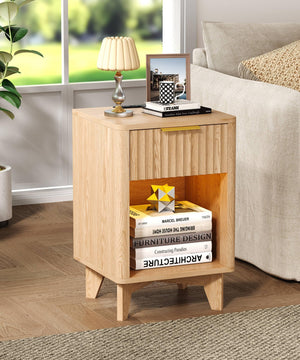Fluted Nightstand with Charging Station & LED Light