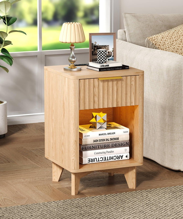 Fluted Nightstand with Charging Station & LED Light